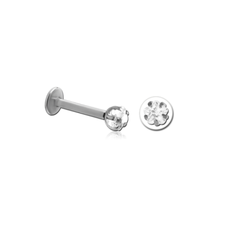 LABRET Z MAŁYM KRYSZTAŁKIEM - KWIAT - Biały